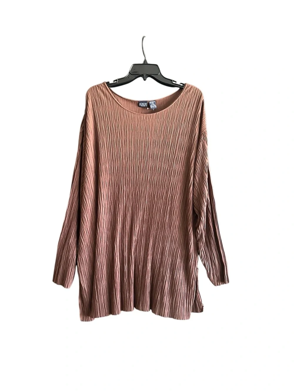 Honors Plus Pleated Long Sleeve Tunic Top - Brown. Size 18W